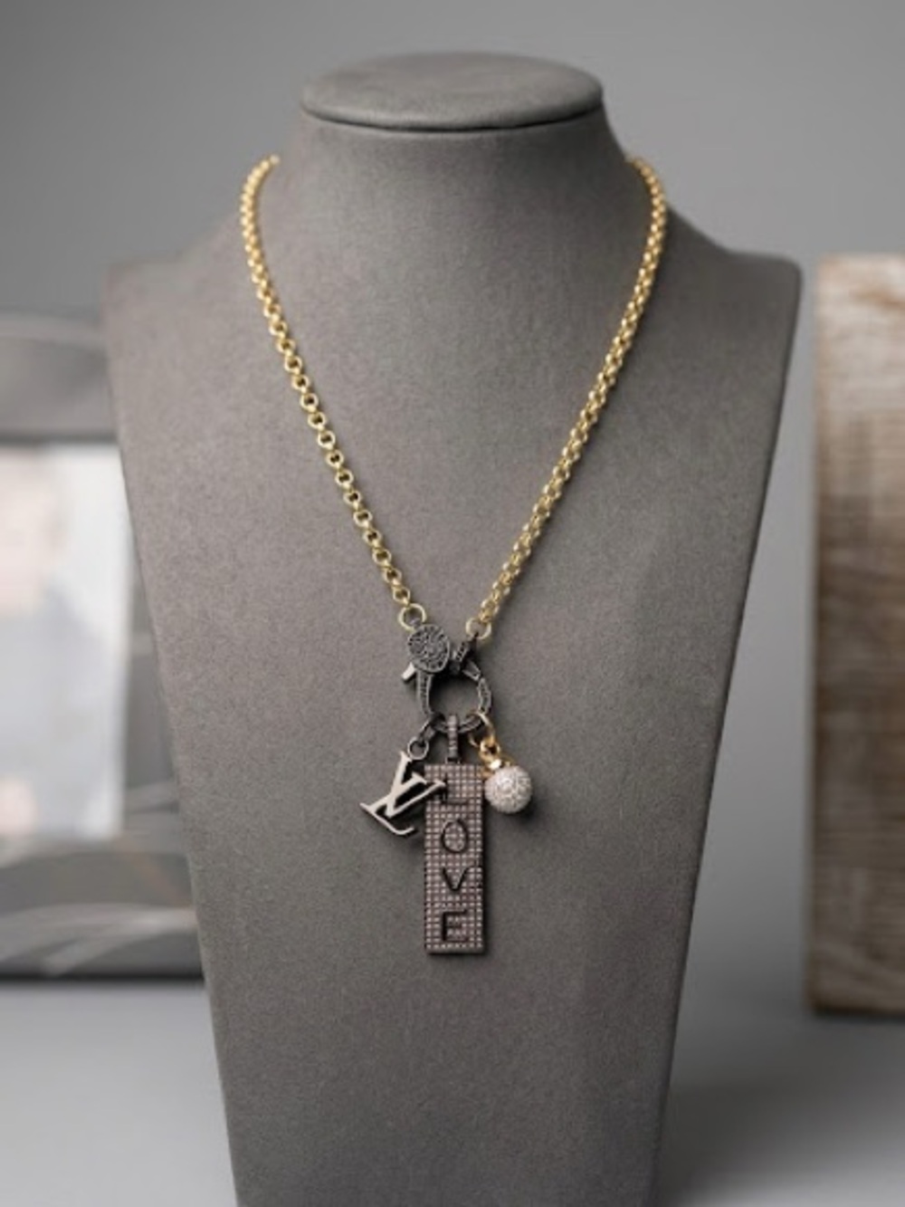 Gold-Tone Pendant Necklace with 'LOVE' Pavé Charm